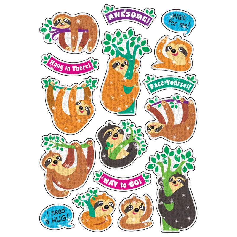 Trend Enterprises Trend Thoughtful Sloths Sparkle Stickers, Classroom Incentives, 32 Count - Image 2